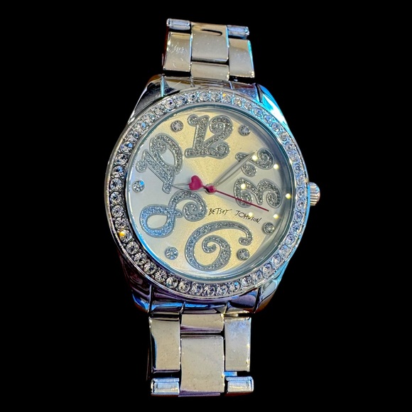 Betsey Johnson Silvertone Ladies Rhinestone / Crystal Encrusted Watch - Picture 2 of 8